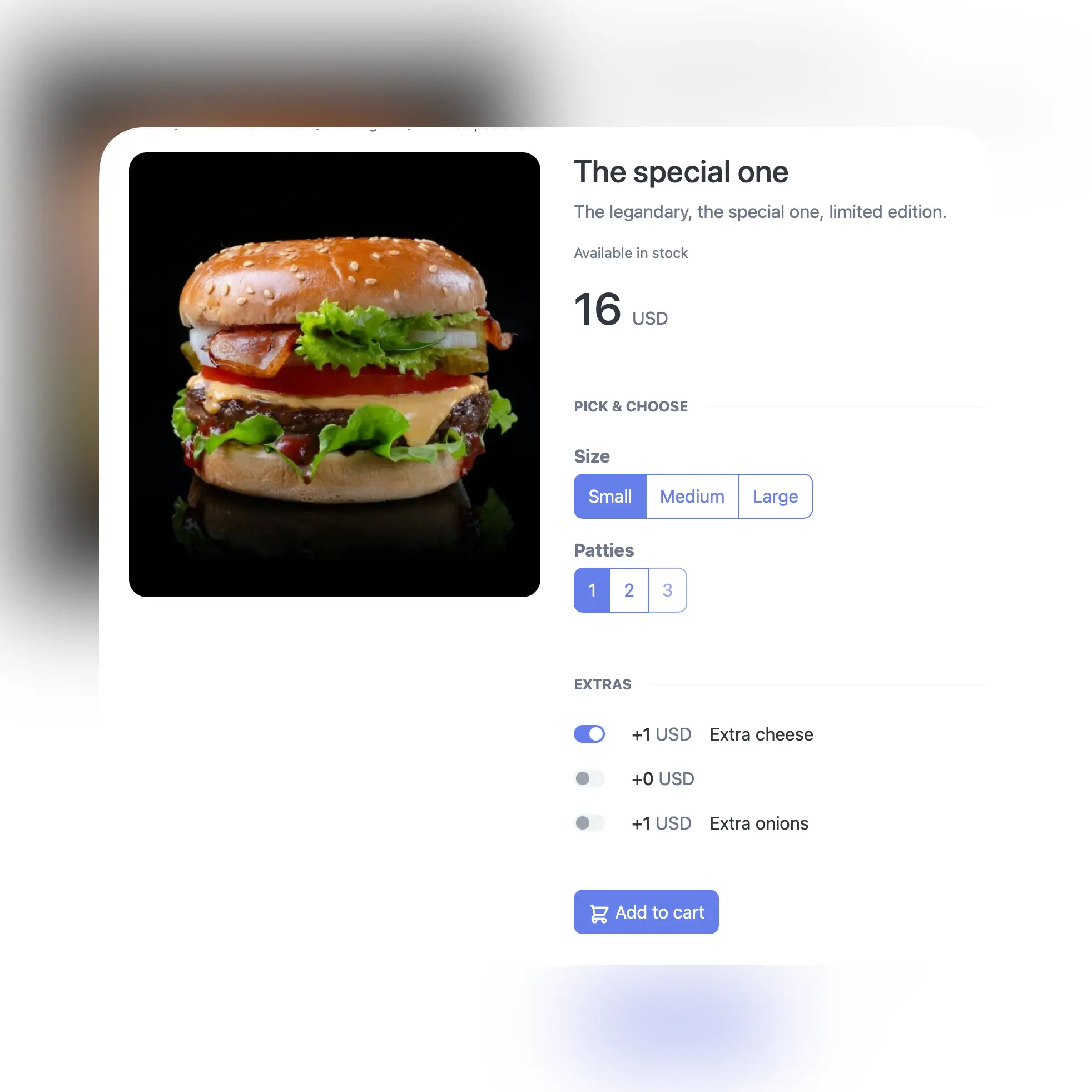 Screenshot of a store menu item view
